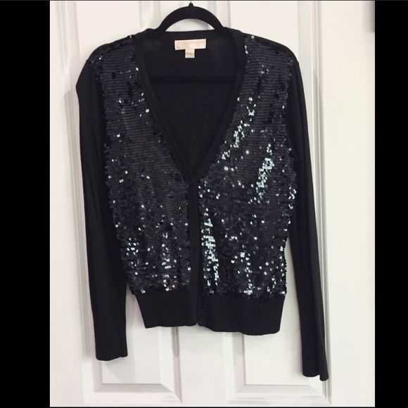Michael Kors Black Sequin Button-Up Sweater - Picture 1 of 5